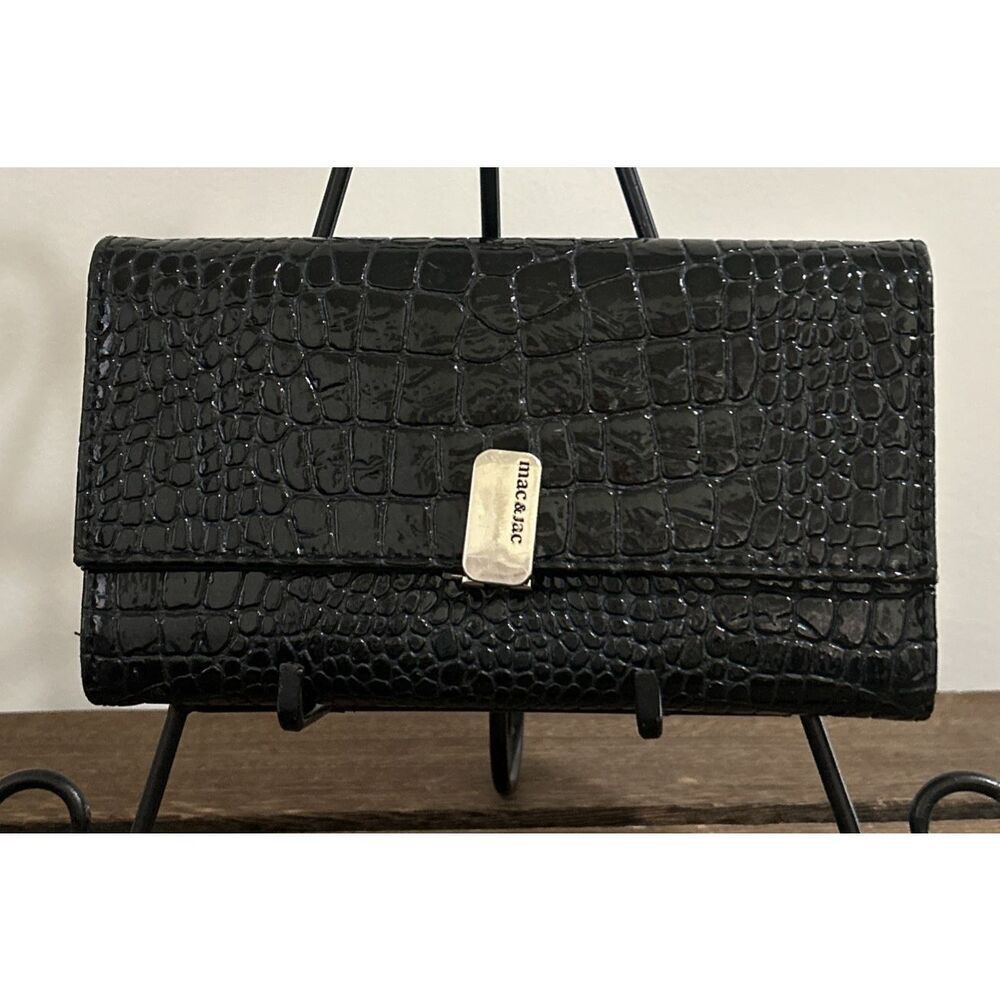 Mac & Jac Womens Black Silver Hardware Faux Leather Long Wallet